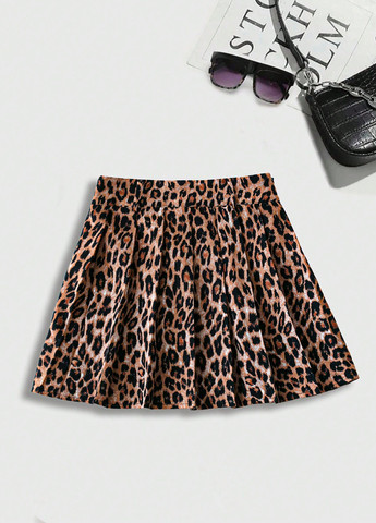 Коричневая кэжуал леопардовая юбка SHEIN клешированная