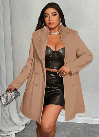 Песочное демисезонное Пальто двубортное SHEIN