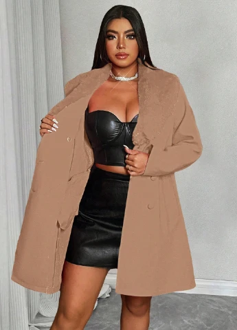 Песочное демисезонное Пальто двубортное SHEIN