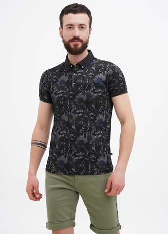 Оливковая (хаки) футболка-поло для мужчин Benson & Cherry с цветочным принтом