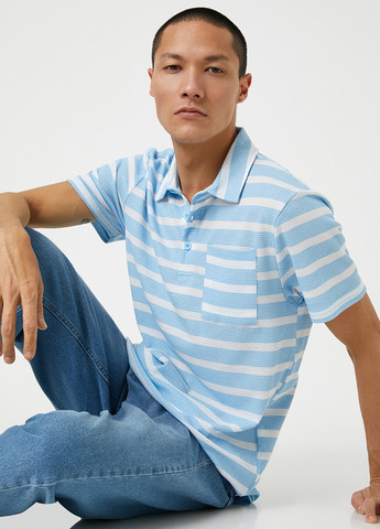 Голубой футболка-поло для мужчин KOTON в полоску