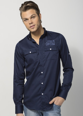 Темно-синяя кэжуал рубашка однотонная Jimmy Sanders с длинным рукавом