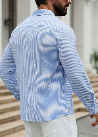 Голубой классическая, кэжуал рубашка в полоску SHEIN