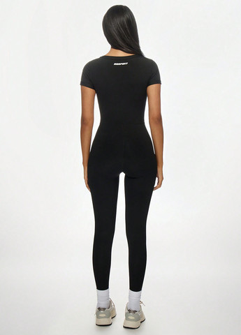 Комбінезон SHEIN комбінезон-брюки однотонний чорний спортивний, кежуал поліамід