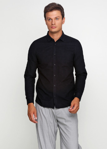 Черная кэжуал рубашка однотонная Cos с длинным рукавом