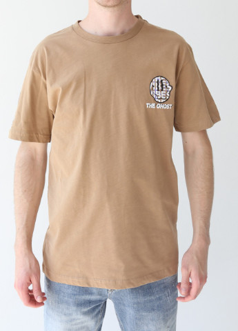Бежевая футболка мужская бежевая оверсайз принт на спине JEANSclub Свободная