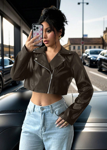 Темно-коричнева демісезонна куртка косуха SHEIN