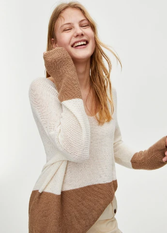 Світло-бежевий пуловер,темно-бежевий-білий, Pull & Bear