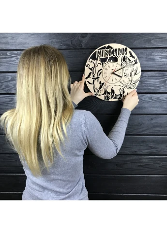 Незвичайний настінний дерев`яний годинник «Носоріг» 7Arts (253565924)