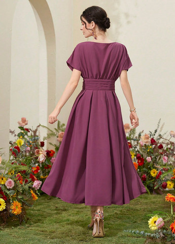 Сливовое кэжуал платье на запах, клеш SHEIN однотонное