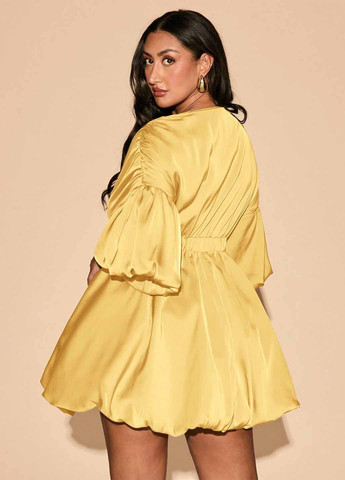 Желтое коктейльное, вечернее платье баллон SHEIN однотонное