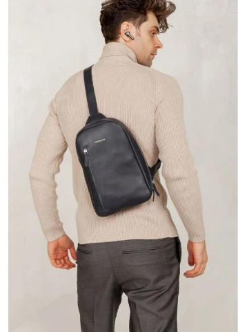Кожаный мужской рюкзак (сумка-слинг) на одно плечо Chest Bag синий BlankNote (235752515)