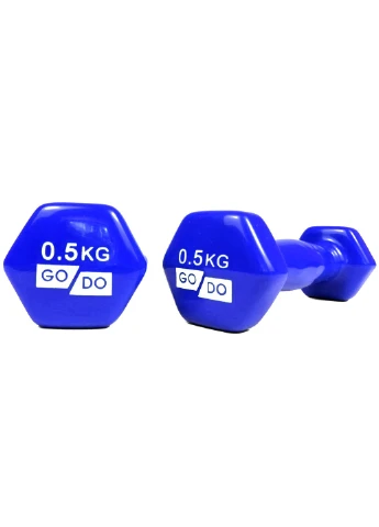 Гантель GoDo 0.5 кг 1 шт (EF-GD05BL) с виниловым покрытием синяя цельная литая неразборная для фитнеса EasyFit (241214862)