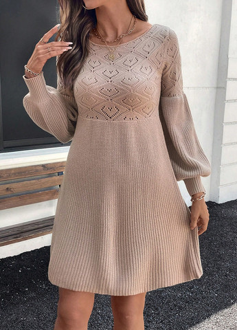 Бежевое кэжуал платье клеш, в стиле ампир, платье-свитер SHEIN однотонное