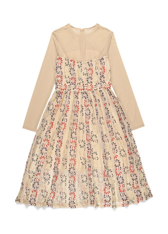 Бежевое праздничный платье колокол Lost Ink с орнаментом