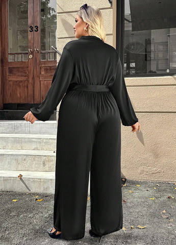 Комбинезон SHEIN комбинезон-брюки однотонный чёрный вечерний, кэжуал полиэстер