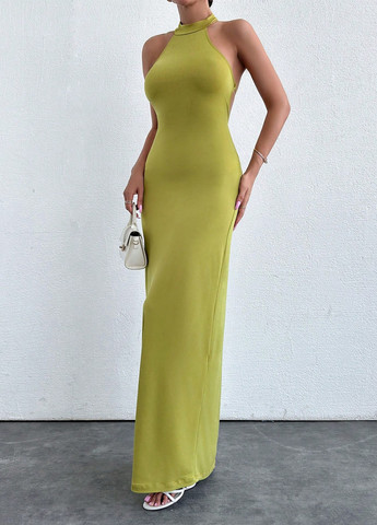 Гірчична кежуал сукня силуетна, з відкритою спиною SHEIN однотонна