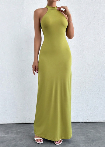 Гірчична кежуал сукня силуетна, з відкритою спиною SHEIN однотонна
