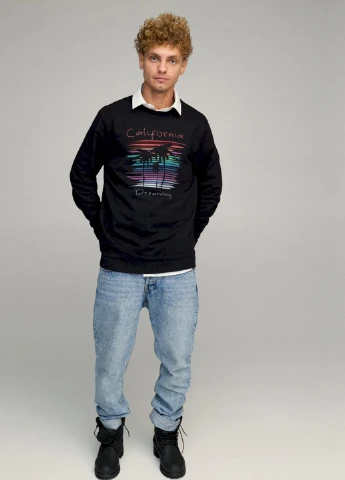 Чорний свитшот мужской oversize /no flis/ YAPPI малюнок (254557781)