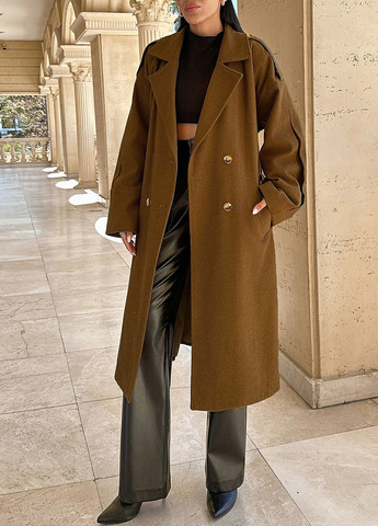 Коричневое демисезонное Пальто двубортное SHEIN