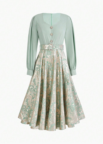 Светло-зеленое кэжуал, праздничный платье колокол SHEIN с рисунком