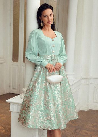 Светло-зеленое кэжуал, праздничный платье колокол SHEIN с рисунком