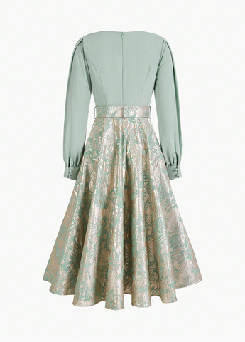 Светло-зеленое кэжуал, праздничный платье колокол SHEIN с рисунком