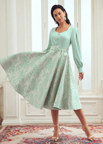 Светло-зеленое кэжуал, праздничный платье колокол SHEIN с рисунком