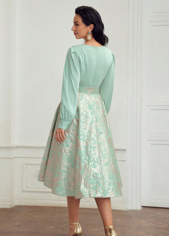 Светло-зеленое кэжуал, праздничный платье колокол SHEIN с рисунком