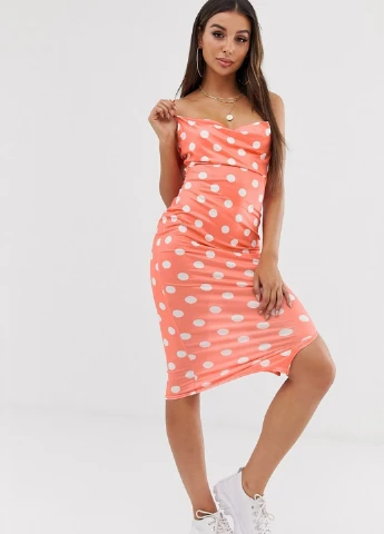 Коралловое кэжуал платье платье-комбинация Missguided в горошек