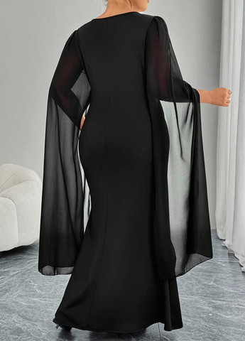 Чорна вечірня сукня годе, сукня-кейп SHEIN однотонна