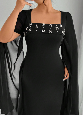 Чорна вечірня сукня годе, сукня-кейп SHEIN однотонна