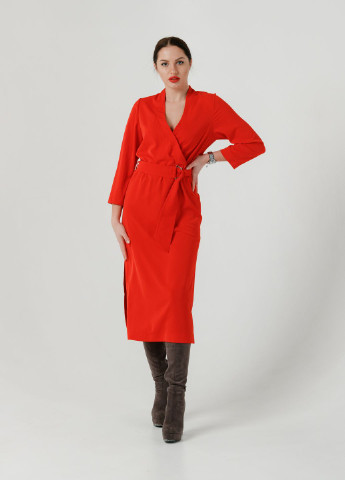 Красное кэжуал платье so-78288-red на запах Alpama однотонное