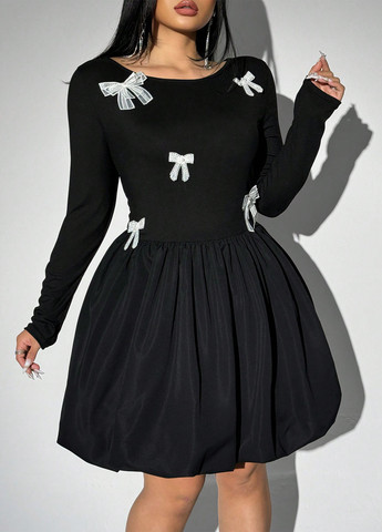 Чорна вечірня, кежуал сукня балон SHEIN однотонна