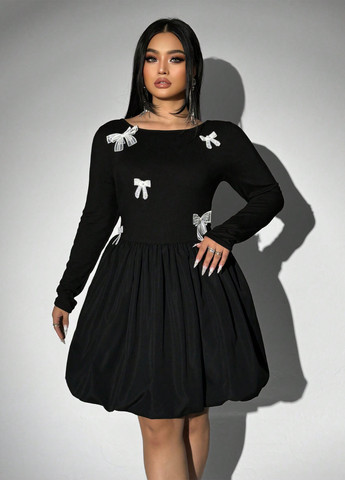 Чорна вечірня, кежуал сукня балон SHEIN однотонна