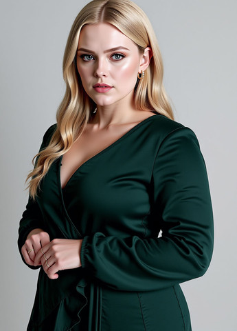 Темно-зеленое кэжуал платье на запах Sinsay однотонное