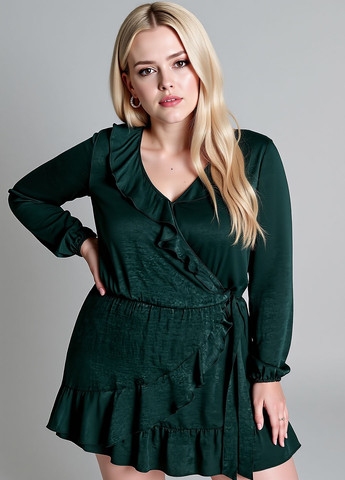 Темно-зеленое кэжуал платье на запах Sinsay однотонное