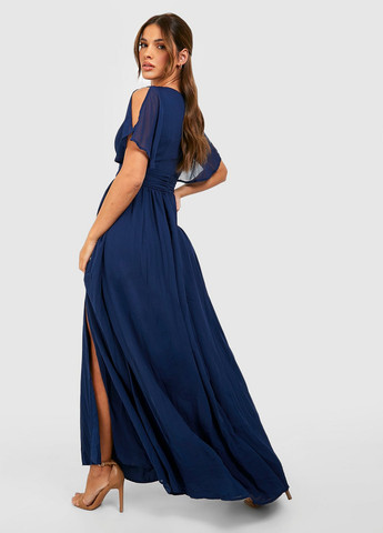 Темно-синее вечернее, кэжуал платье в стиле ампир Boohoo однотонное