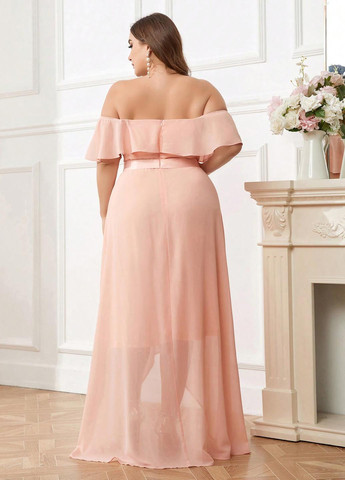 Світло-рожева вечірня, коктейльна сукня з відкритими плечима, з відкритою спиною, кльош SHEIN однотонна