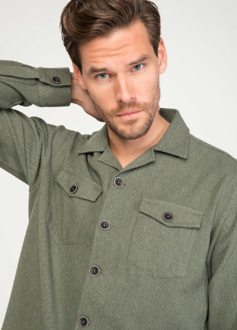 Оливковковая (хаки) кэжуал рубашка DeFacto с длинным рукавом