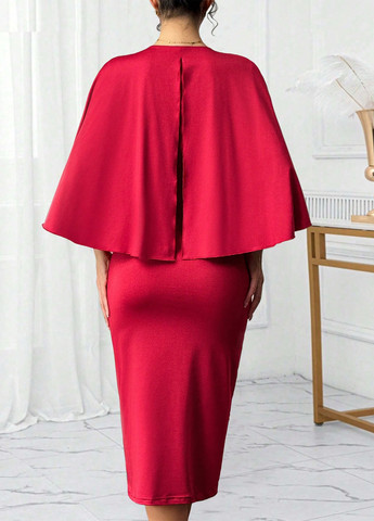 Світло-бордова вечірня сукня сукня-кейп, футляр SHEIN однотонна