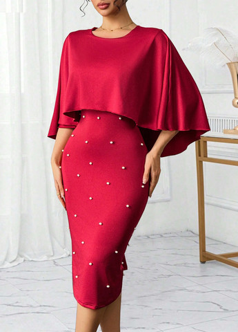 Світло-бордова вечірня сукня сукня-кейп, футляр SHEIN однотонна