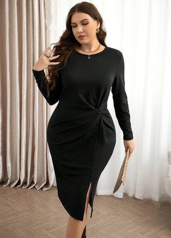 Черное коктейльное, кэжуал платье SHEIN однотонное