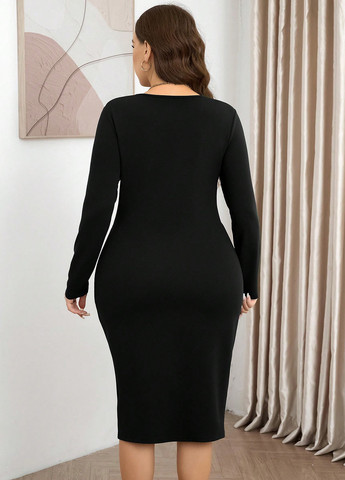 Черное коктейльное, кэжуал платье SHEIN однотонное