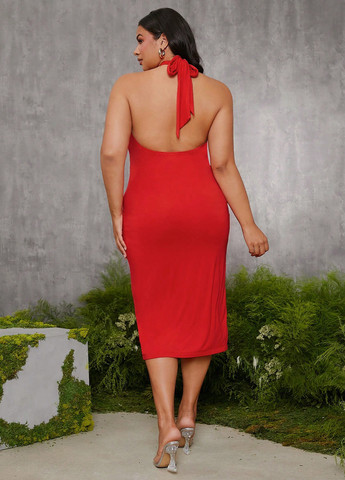 Алое вечернее платье силуэтная, с открытой спиной, с открытыми плечами SHEIN однотонное