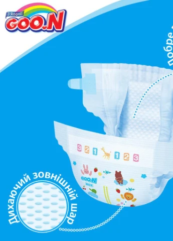 Підгузник для дітей 4-8 кг розмір S на липучках 84 шт. (843153) Goo.N (207383825)