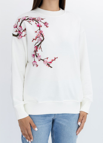 Білий світшот Nora Kvittin однотонний вишивка, аплікація (301079910)