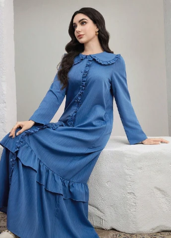 Синее праздничный, кэжуал платье а-силуэт SHEIN однотонное