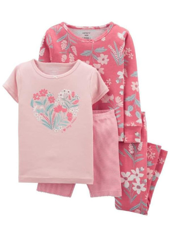 Розовая всесезон пижама (футболка, шорты, лонгслив, брюки) лонгслив + брюки Carter's