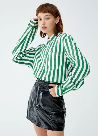 Черная кэжуал однотонная юбка Pull & Bear а-силуэта (трапеция)